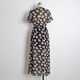 Sexy Summer Flower Printed Loose Short Sleeve Dress Women Casual V Neck