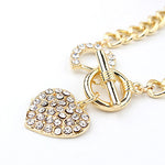 Women's Inlaid Rhinestone Heart Shape Pendant Short Curb Chain Necklace Jewelry