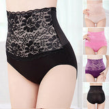 Women Lace Patchwork Panties High Waist Abdomen Hips Sculpting Briefs Underwear