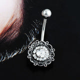 Sexy Retro Flower Crystal Navel Belly Button Ring Bar Body Piercing Jewelry