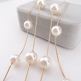 Women Fashion Double Layers Alloy Faux Pearl Decor Sweater Long Chain Necklace