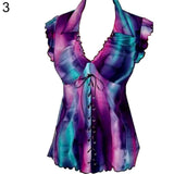 Sexy Women Lapel V-Neck Bandage Lace Up Ruffled Short Sleeve Top T-Shirt Blouse - ENSEIGNE DENIS