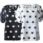 Women's Summer Chiffon Stars Pirnt T-shirts Batwing Short Sleeve Tops Blouse