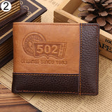 Men Coffee Full-Grain Leather Bifold Wallet Credit Card Holder Slim Coin Purse