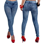 Women's Sexy Close Fitting Snowflake Printed Imitated Denim Jeans Leggings - ENSEIGNE DENIS