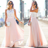 Women Lace Splicing Formal Wedding Bridesmaid Long Evening Party Prom Dress