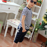 Kids Boy's Summer Clothing Navy Stripe Short Sleeve T-shirt Pants Tracksuit