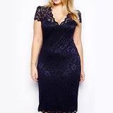 Women Fashion Sexy Hollow Out Lace Plus Size V-neck Vestidos Summer Dress - ENSEIGNE DENIS