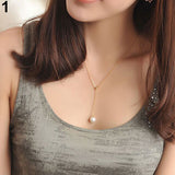 Women Fashion Adjustable Faux Pearl Pendant Necklace Collarbone Chain Jewelry