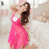 Women's Sexy Sheer Lace Dress + G-String Babydoll Sleepwear Erotic Underwear - ENSEIGNE DENIS