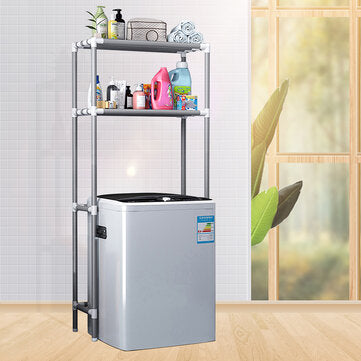 2 Tiers Over Washing Machine Rack Metal Shelving Stand Bathroom Kitchen Storage Shelf Space Saver Shelf Organizer Bath Towels Shampoo Shower Gel Holder
