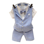 Baby Boy Gentleman Short Sleeve T-Shirt Plaid Waistcoat with Bow Tie Shorts Suit