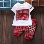 Baby Boys Girls Star Short Sleeve T-Shirt Top + Plaid Cropped Pants Outfit Set