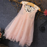 Cute Baby Girl Imitation Pearl Decor Sleeveless Loose Lace Flower Back Dress