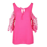 Women Hollow Sleeve Shirt Summer Solid Color Blouse Casual Back Strap Top - ENSEIGNE DENIS