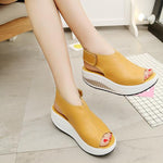 Women's Summer Fashion Faux Leather Peep Toe Wedge Sandals Platform Swing Shoes