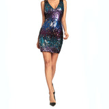 Sexy Gradient Color Sequins Deep-V Sleeveless Summer Women Party Pub Mini Dress - ENSEIGNE DENIS