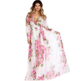 Elegant Women Summer Long Sleeve Floral Print Cocktail Evening Party Maxi Dress