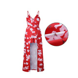 Sexy Women V Neck Spaghetti Strap Floral Print Romper Jumpsuit Long Maxi Dress