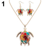 Multi-Color Tortoise Pendant Necklace Turtle Drop Hook Earrings Jewelry Set - ENSEIGNE DENIS
