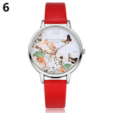 Women's Casual Butterfly Flower Faux Leather Strap Roman Numeral Wrist Watch