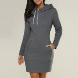 Casual Women Winter Warm Hooded Pocket Long Sleeve Slim Mini Dress Sportswear - ENSEIGNE DENIS