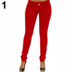 Women Sexy Solid Color Button Skinny Stretchy Leggings Treggings Pants Trousers