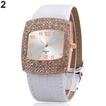 Women's Luxury Square Case Shiny Rhinestones Faux Leather Analog Wrist Watch - ENSEIGNE DENIS