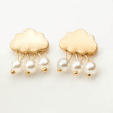Fashion Women Cloud Raindrop Ear Studs Faux Pearl Earrings Birthday Party Gift