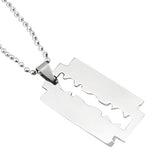 Men's Stainless Steel Razor Blade Pendant Silver Color Beaded Ball Chain Necklace