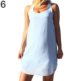 Women's Casual Chiffon Tank Dress Sleeveless Back Bowknot Mini Party Vestido