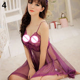 Women's Sexy Sheer Lace Dress + G-String Babydoll Sleepwear Erotic Underwear - ENSEIGNE DENIS