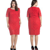 Elegant Plus Size Women Lace Flower Slim Fit Solid Color Casual Party Mini Dress