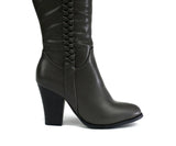 Block Heel Pleat Boot Grey