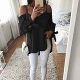 Solid Color Women Long Sleeve V-Neck Spring Summer Casual Strappy Blouse Top