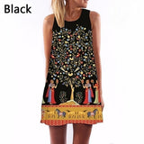 Sexy Girl Women Round Neck Sleeveless Digital Printing A-Line Summer Mini Dress
