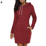 Casual Women Winter Warm Hooded Pocket Long Sleeve Slim Mini Dress Sportswear - ENSEIGNE DENIS