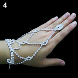 Bridal Wedding Crystal Rhinestone Slave Bracelet Wristband Harness and Ring Cuff