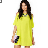 Women's Fashion Summer Sexy Off Shoulder Chiffon Short Sleeve T-Shirt Tops Mini Dress