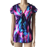 Sexy Women Lapel V-Neck Bandage Lace Up Ruffled Short Sleeve Top T-Shirt Blouse - ENSEIGNE DENIS
