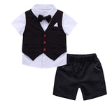 Baby Boy Gentleman Short Sleeve T-Shirt Plaid Waistcoat with Bow Tie Shorts Suit