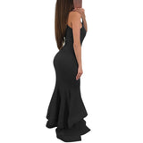 Cocktail Party Sexy Halter Women Sleeveless Ruffled Bodycon Summer Maxi Dress