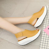 Women's Summer Fashion Faux Leather Peep Toe Wedge Sandals Platform Swing Shoes