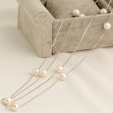 Women Fashion Double Layers Alloy Faux Pearl Decor Sweater Long Chain Necklace