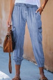 Blue Drawstring Cargo Pocketed Joggers