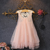 Cute Baby Girl Imitation Pearl Decor Sleeveless Loose Lace Flower Back Dress