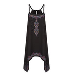 Women Summer Floral Printed Spaghetti Strap A-Line Asymmetrical Hem Short Dress