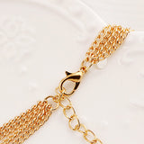 Women's Elegant Faux Pearl Bead Golden Tone Chain Multilayer Bib Necklace Jewelry