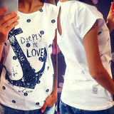 Women's Summer Style Blouse Letter Anchor Print Slim Top Cotton Casual T-shirt - ENSEIGNE DENIS