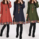 Women Casual Round Neck Pullover T-Shirt Loose Floral Hem Blouse Top Dress